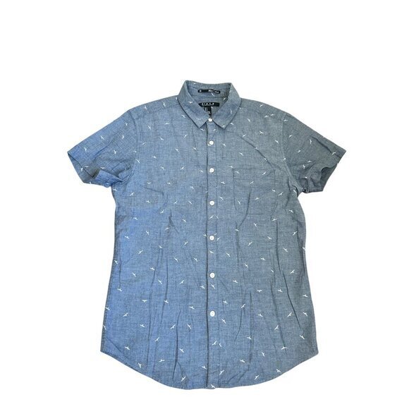 2Xl Mens Fitted Short Sleeve Button-Up Shirt With Bird Print By 21 Men - Picture 1 of 6